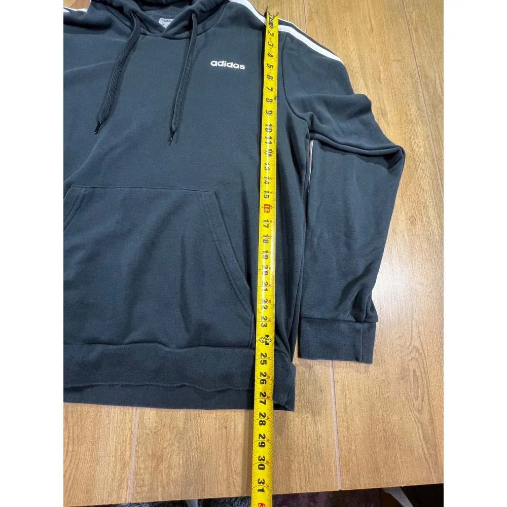 Adidas Mens Hoodie Black‎ White 3 Stripe Logo Athletic Pullover Size L
